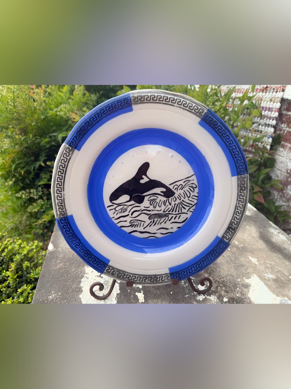 Handcrafted Glass Plate with Large Dolphin Made In Alaska Singed By E Michel ‘09